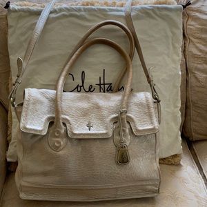 Cole Haan silver metallic leather satchel